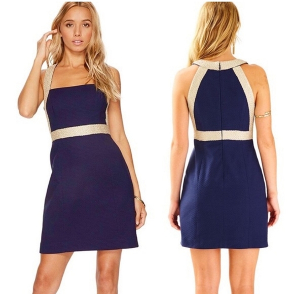 Lilly Pulitzer Eliana Shift DressNavy & Gold